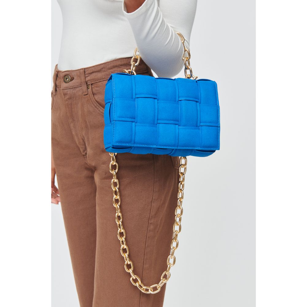 Woman wearing Cobalt Urban Expressions Ines Suede Crossbody 840611100542 View 4 | Cobalt