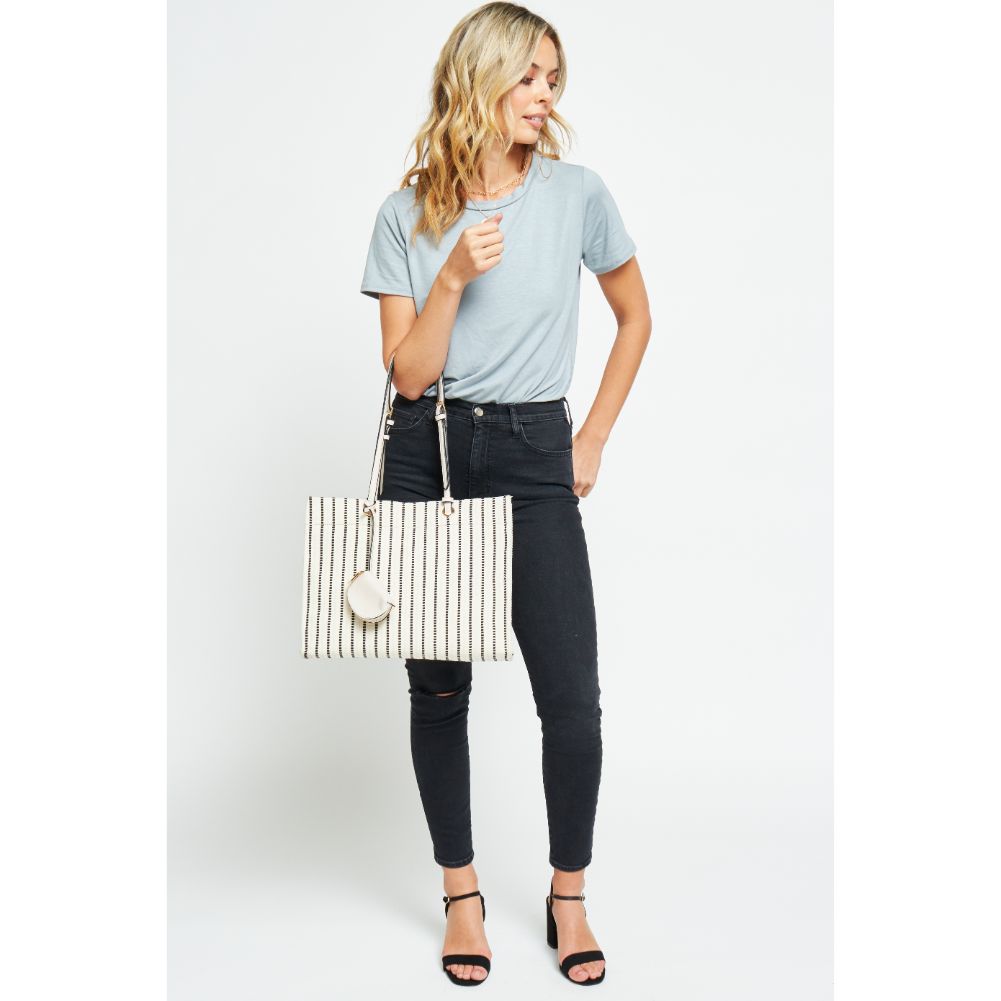 Woman wearing White Black Urban Expressions Santa Barbara Tote 840611181558 View 2 | White Black