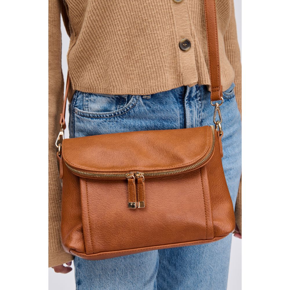 Woman wearing Tan Urban Expressions Iris Crossbody 840611116024 View 4 | Tan