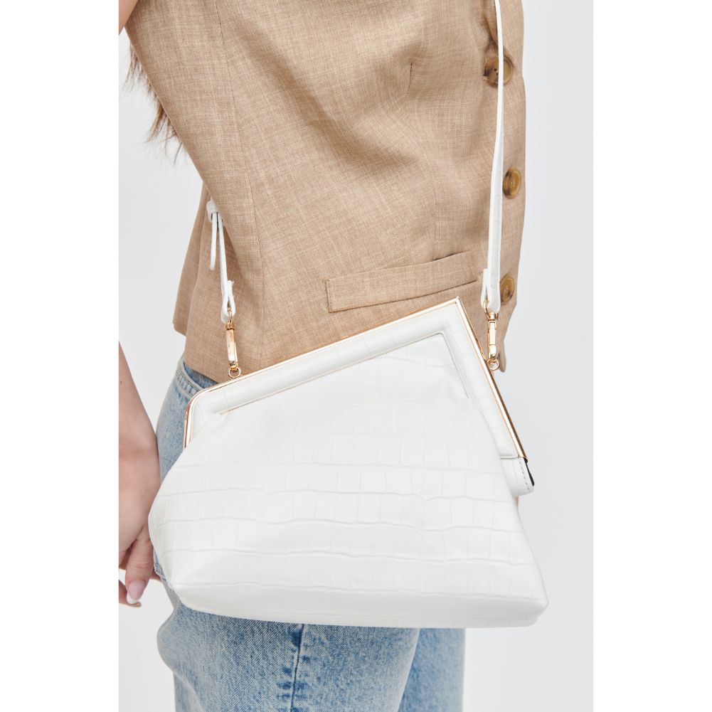 Woman wearing White Urban Expressions Yanira - Croco Crossbody 840611106155 View 1 | White