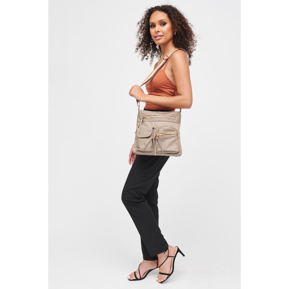 Woman wearing Taupe Urban Expressions Shay Messenger 840611182845 View 4 | Taupe