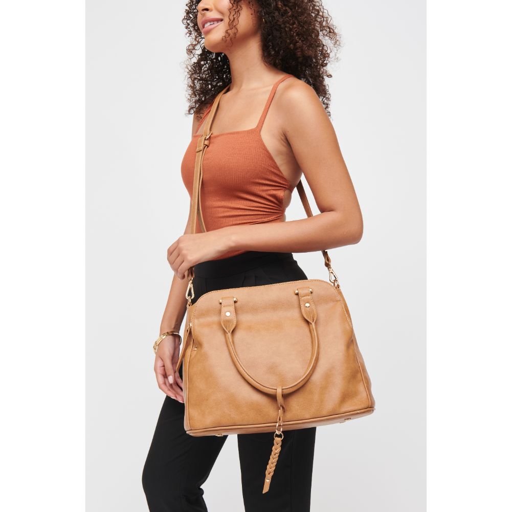 Woman wearing Camel Urban Expressions Noreen Satchel 840611185334 View 2 | Camel