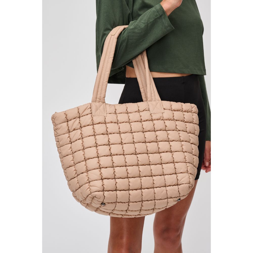 Woman wearing Nude Urban Expressions Breakaway - Puffer Tote 840611119858 View 1 | Nude