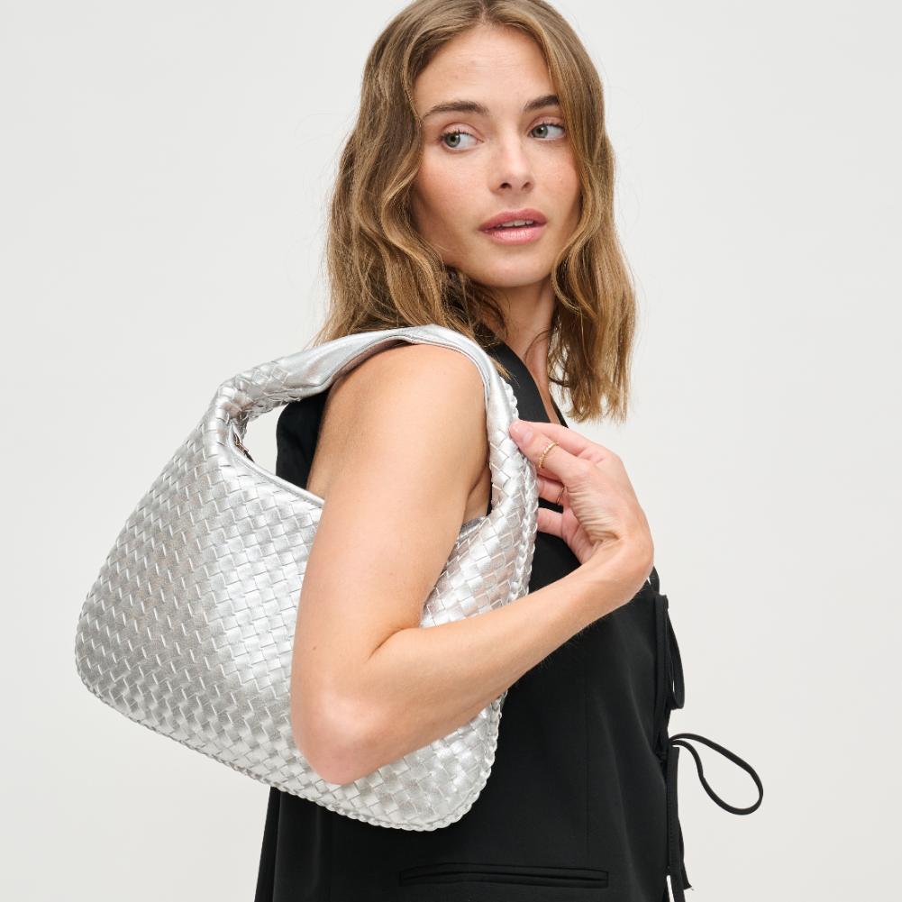 Woman wearing Silver Urban Expressions Adela Hobo 840611134523 View 1 | Silver