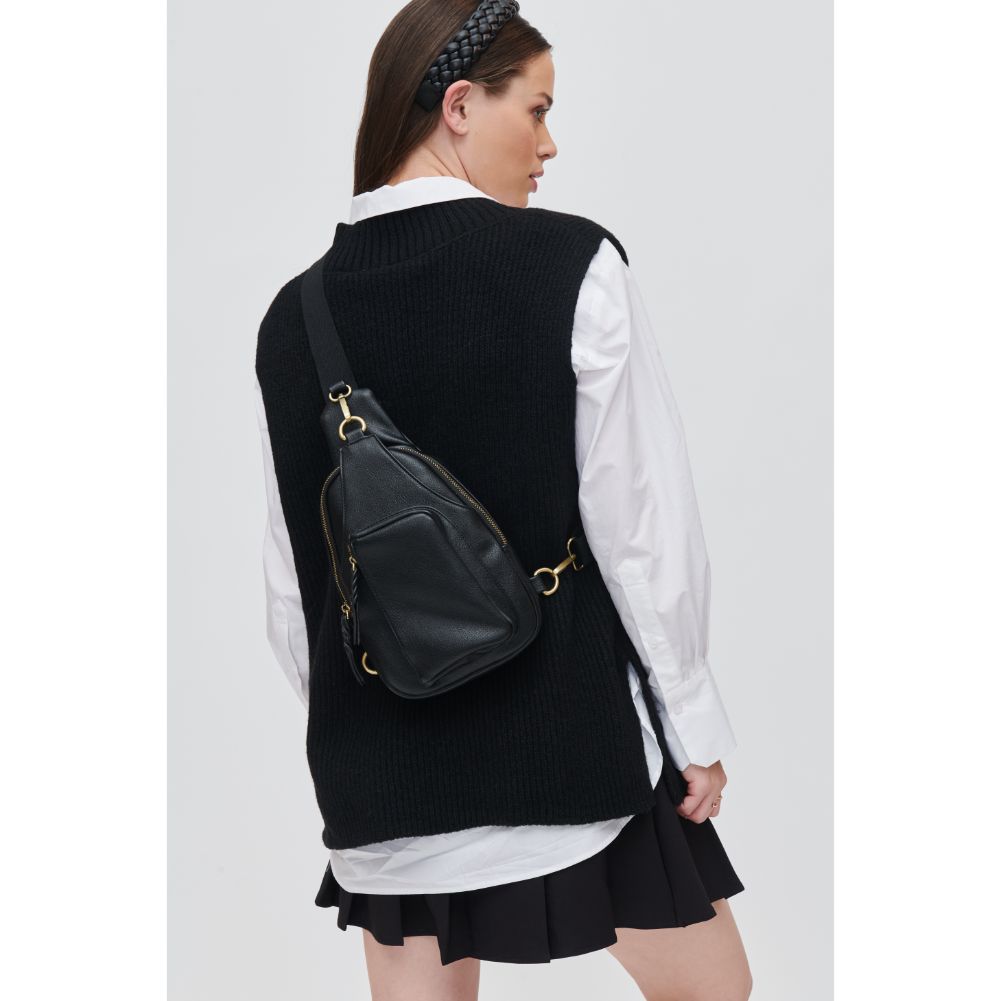 Woman wearing Black Urban Expressions Wendall Sling Backpack 840611107206 View 1 | Black