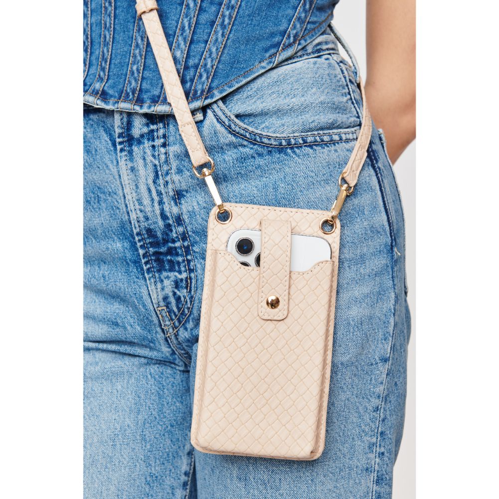 Woman wearing Natural Urban Expressions Claire Woven Cell Phone Crossbody 840611102348 View 3 | Natural