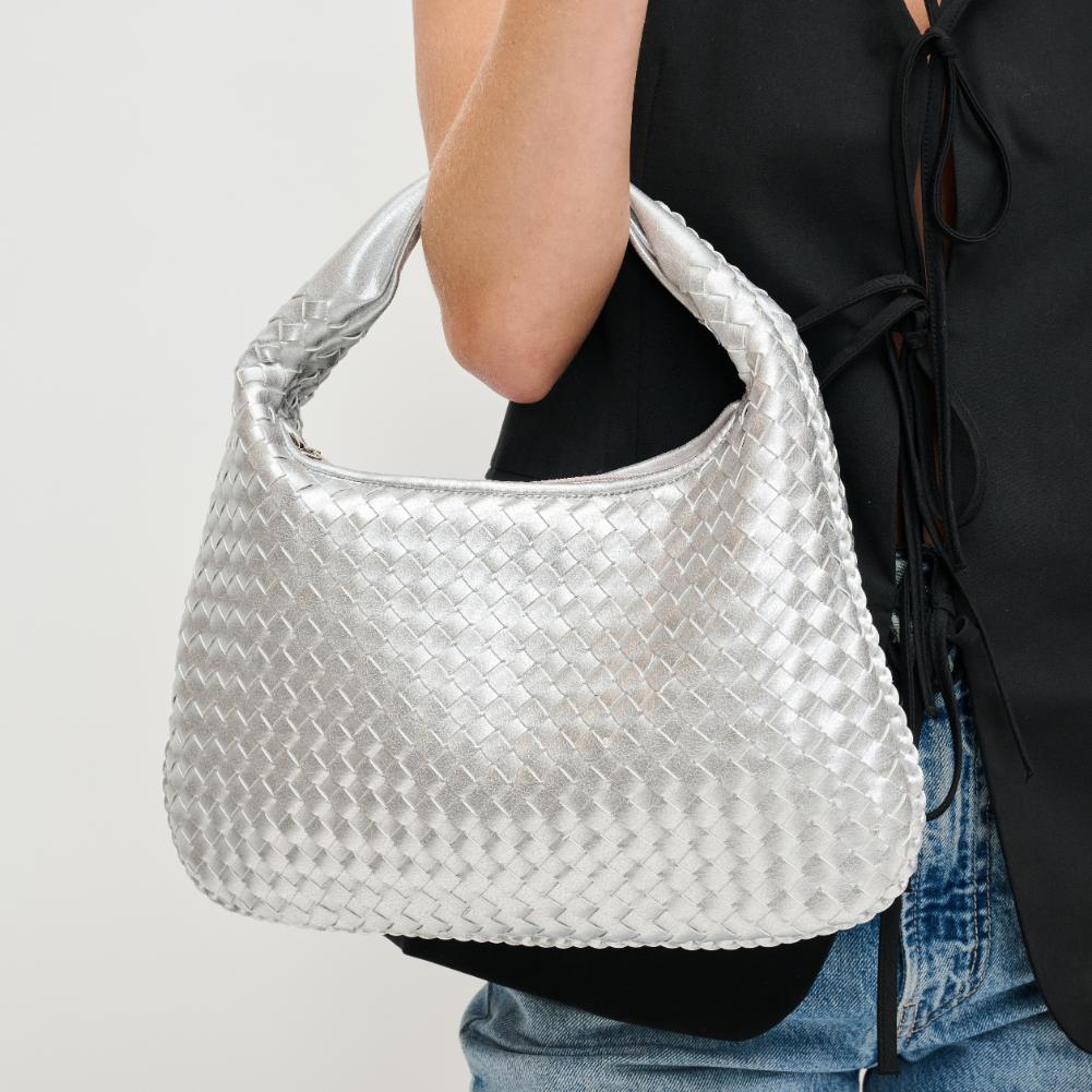 Woman wearing Silver Urban Expressions Adela Hobo 840611134523 View 4 | Silver