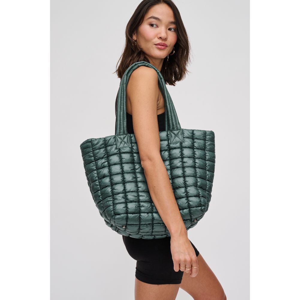 Woman wearing Hunter Green Urban Expressions Breakaway - Puffer Tote 840611119865 View 1 | Hunter Green