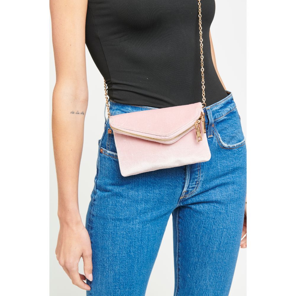 Woman wearing Pink Urban Expressions Lucy - Velvet Wristlet 840611133847 View 1 | Pink