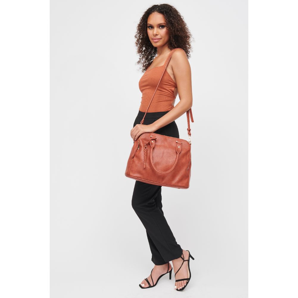 Woman wearing Rust Urban Expressions Noreen Satchel 840611185358 View 3 | Rust