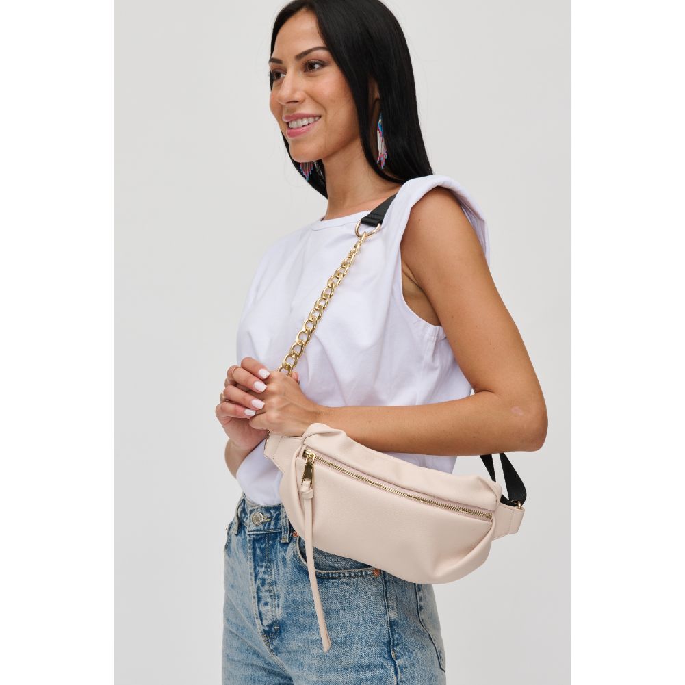 Woman wearing Ivory Urban Expressions Celine Belt Bag 840611113849 View 1 | Ivory