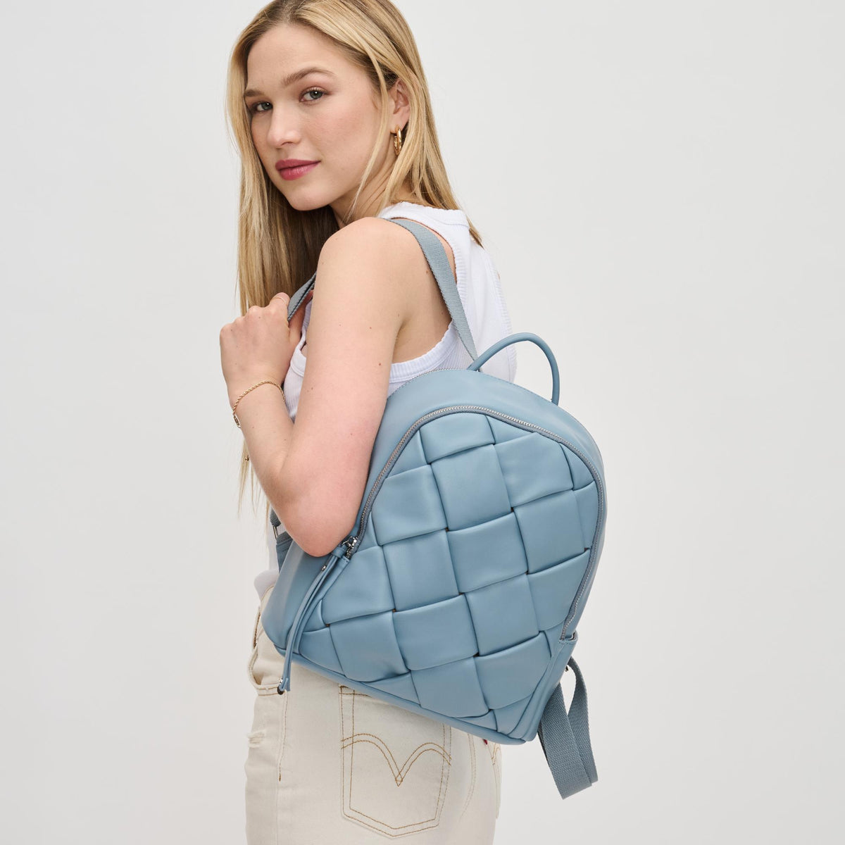 Woman wearing Denim Urban Expressions Blossom Backpack 840611130624 View 2 | Denim