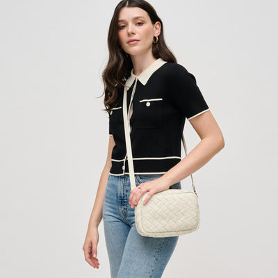 Woman wearing Oatmilk Urban Expressions Maddie Crossbody 840611133373 View 1 | Oatmilk