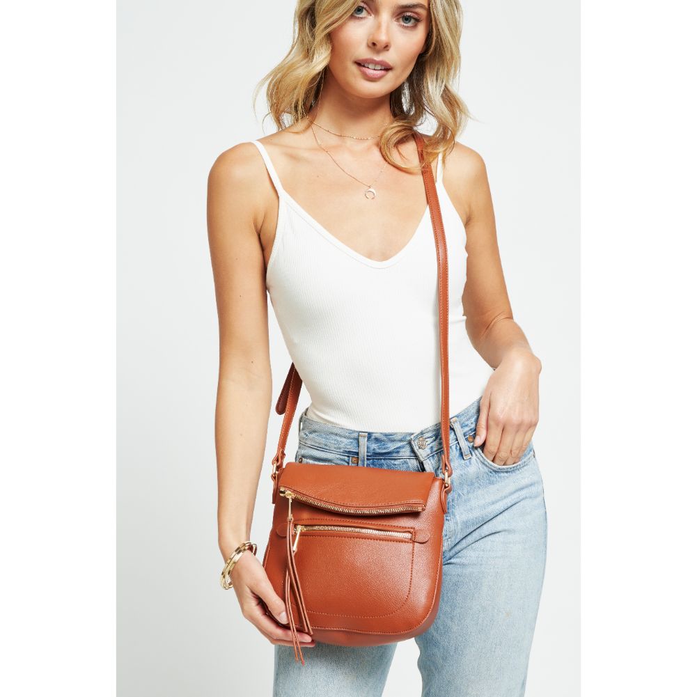 Woman wearing Cognac Urban Expressions Jean Crossbody 840611177193 View 1 | Cognac