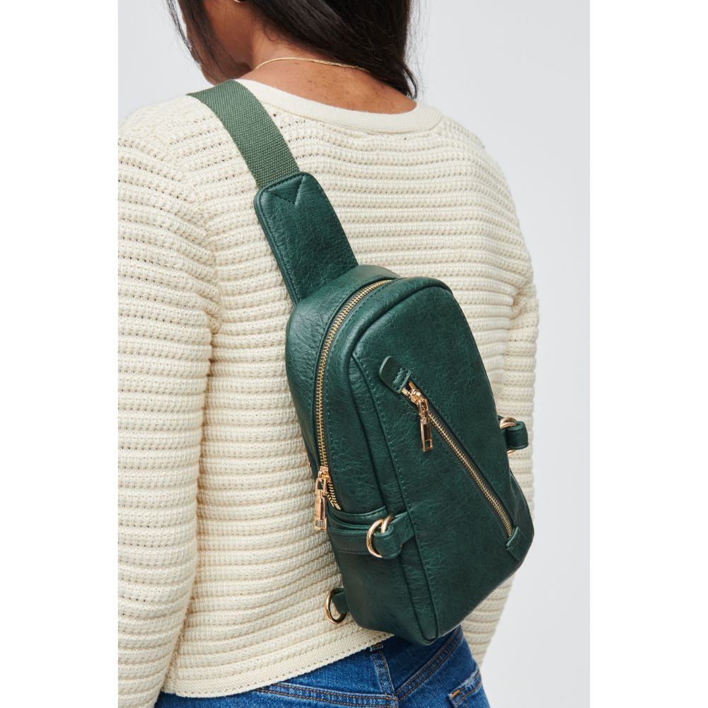 Woman wearing Emerald Urban Expressions Micah Sling Backpack 840611108807 View 4 | Emerald