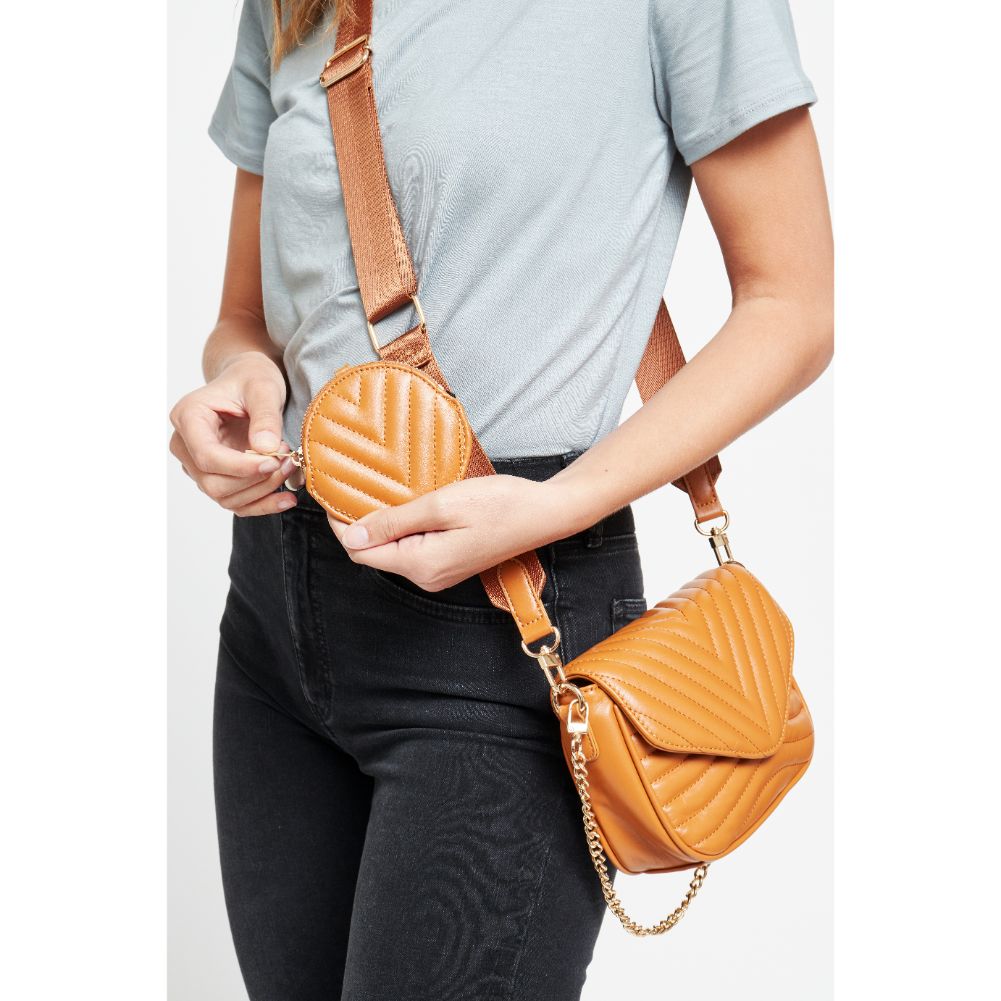 Woman wearing Tan Urban Expressions Rayne Crossbody 840611176974 View 1 | Tan