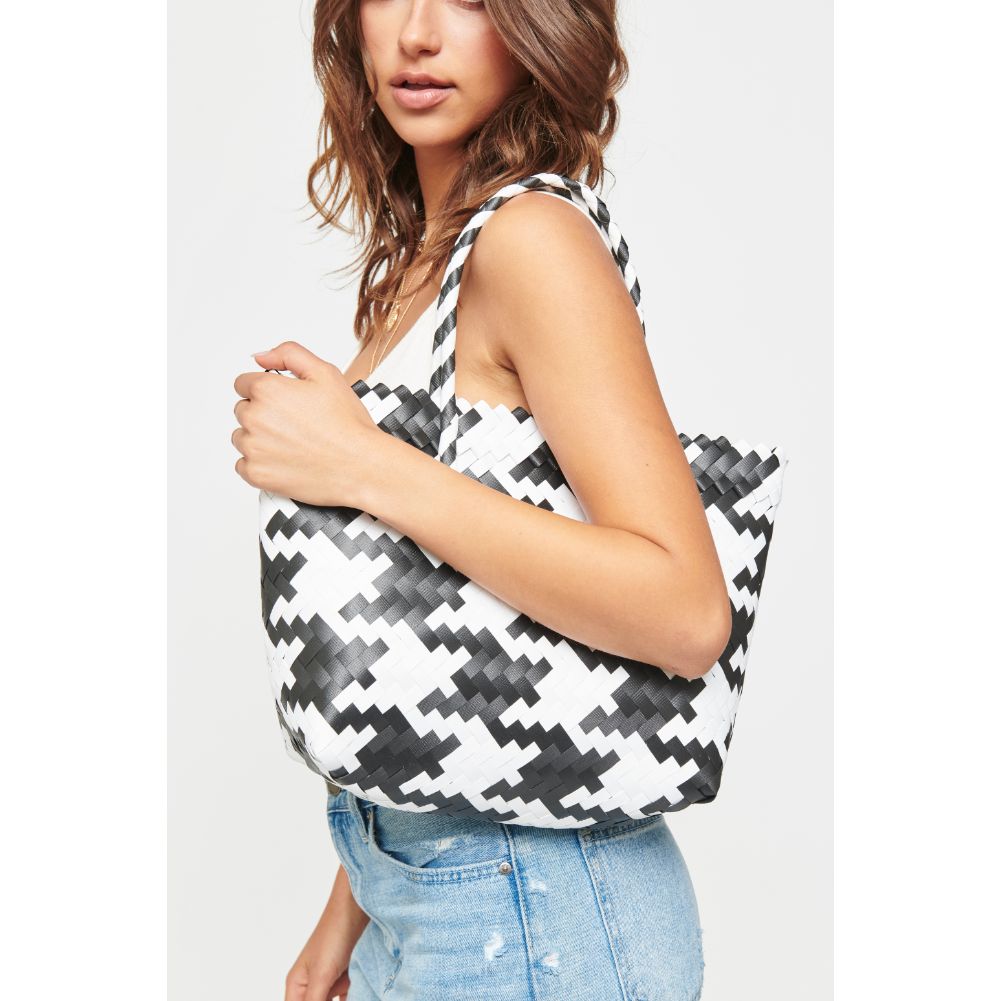 Woman wearing Black White Urban Expressions Marma Tote 840611162168 View 3 | Black White