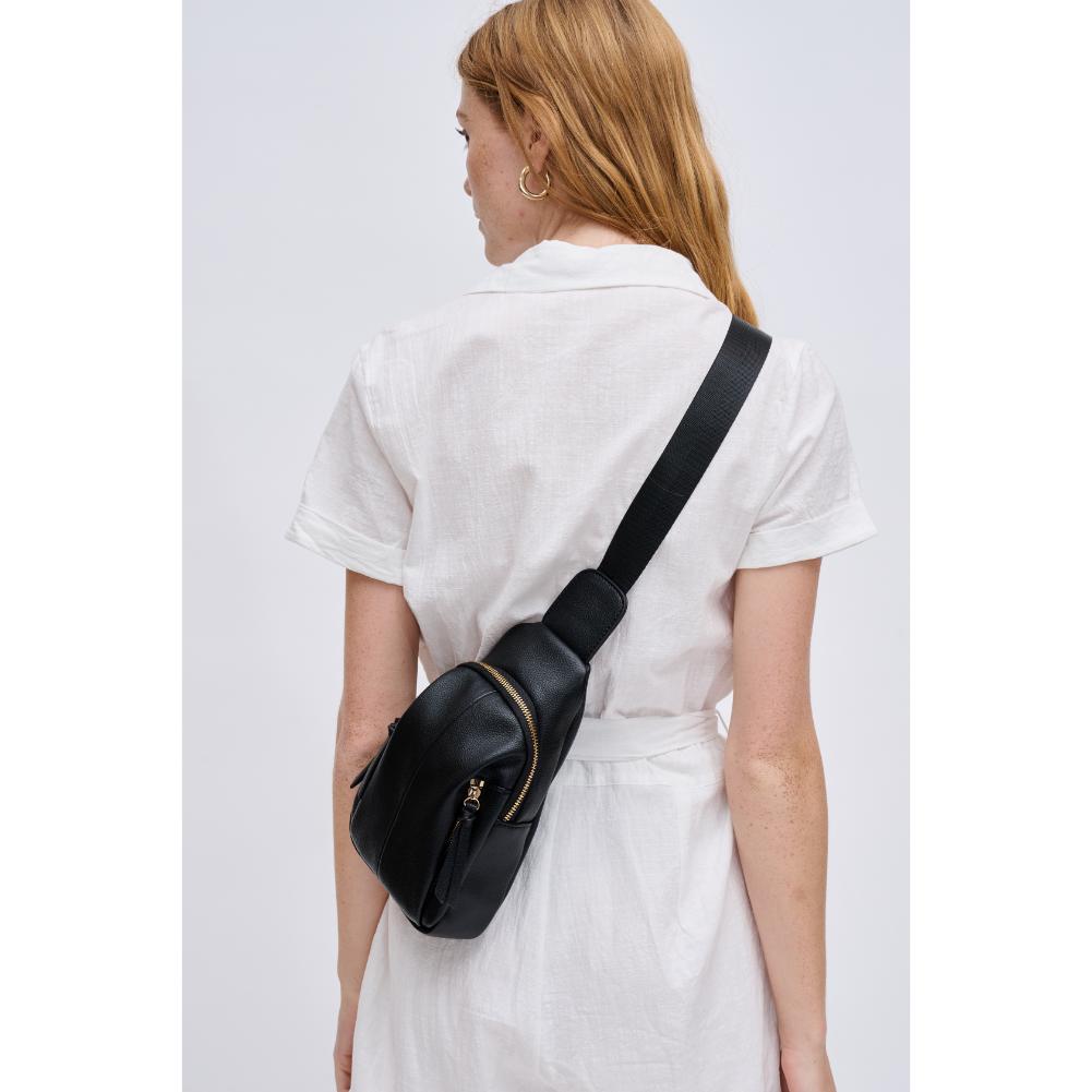Woman wearing Black Urban Expressions Emille Sling Backpack 840611191540 View 2 | Black