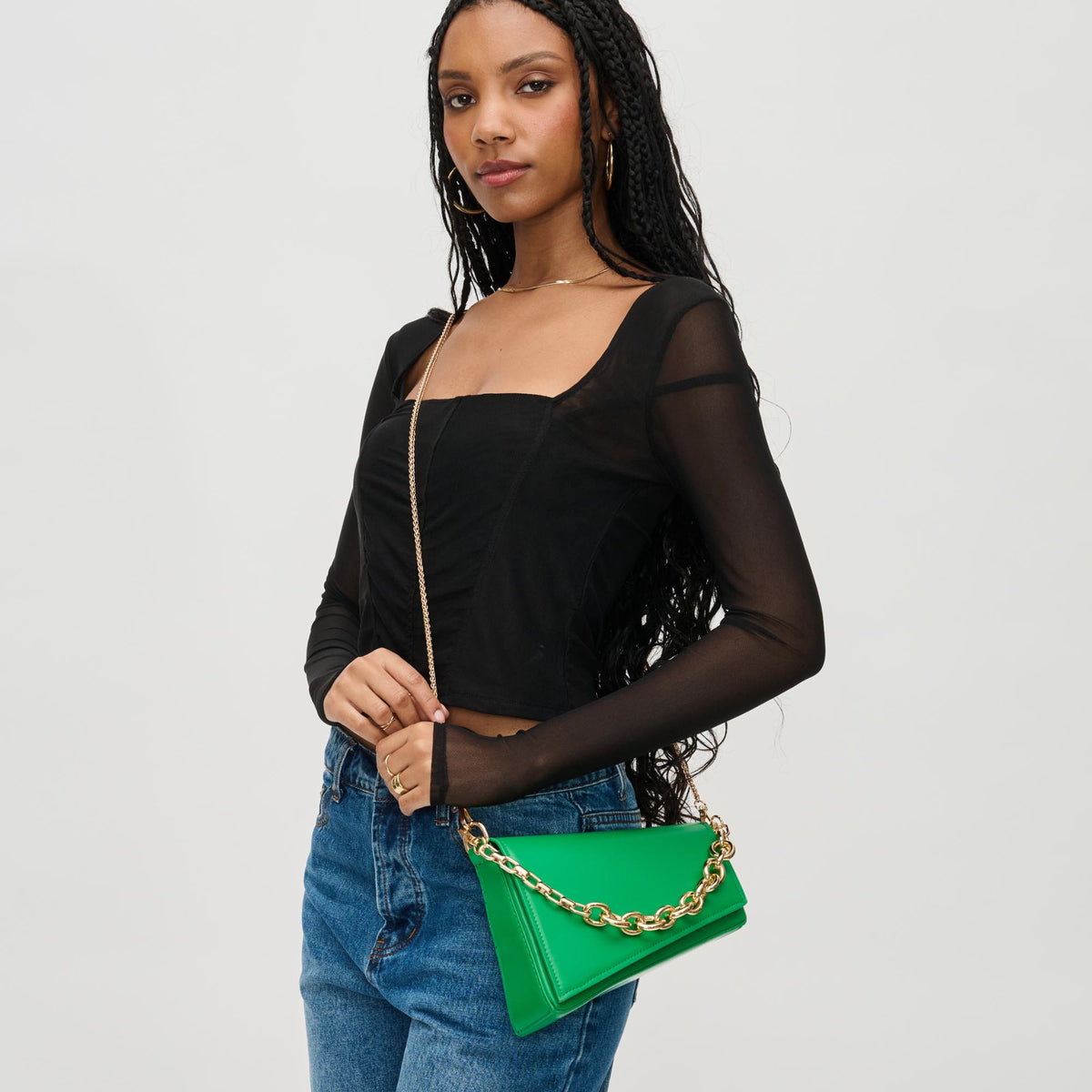 Woman wearing Kelly Green Urban Expressions Marla Crossbody 840611192387 View 1 | Kelly Green