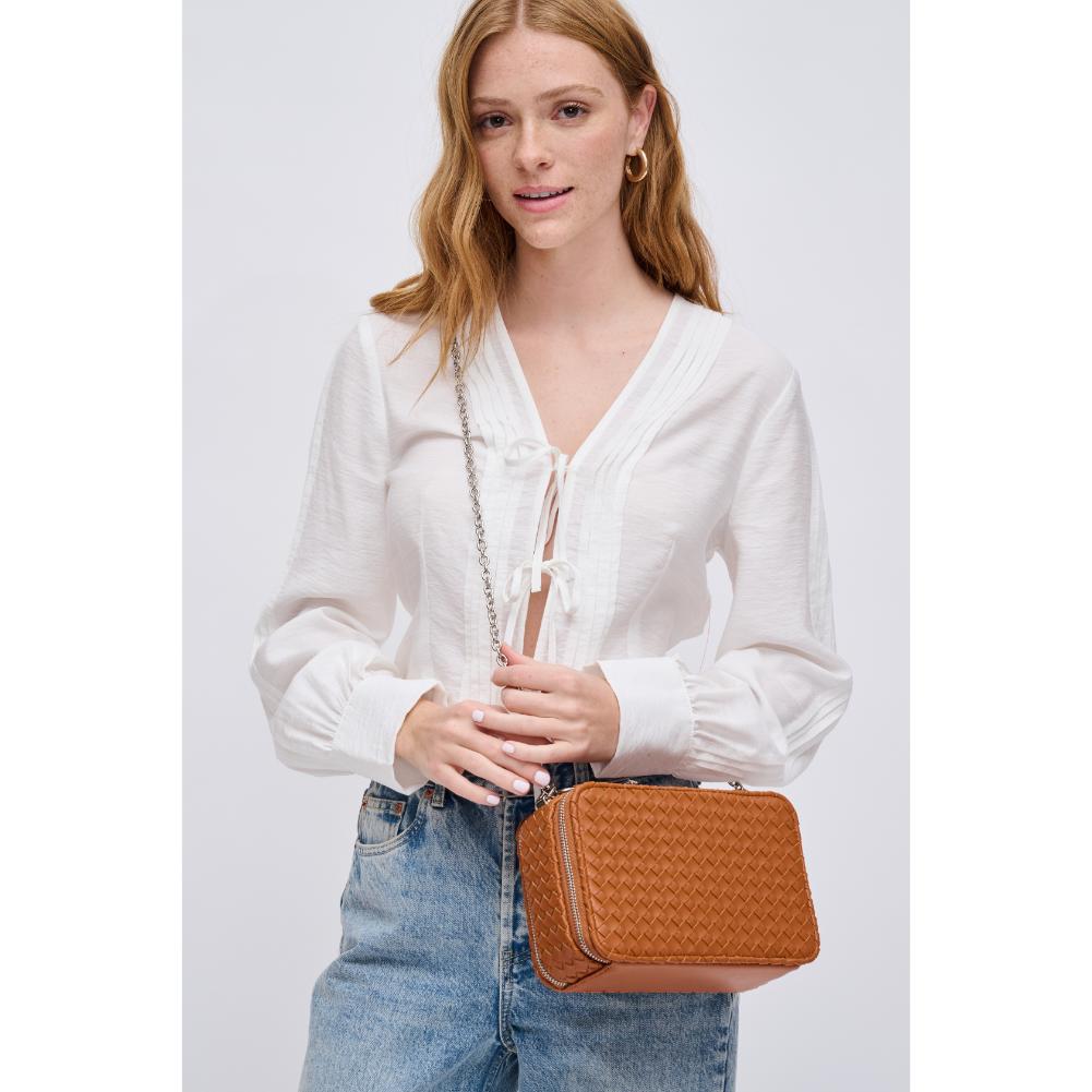 Woman wearing Tan Urban Expressions Elle Crossbody 840611124470 View 1 | Tan