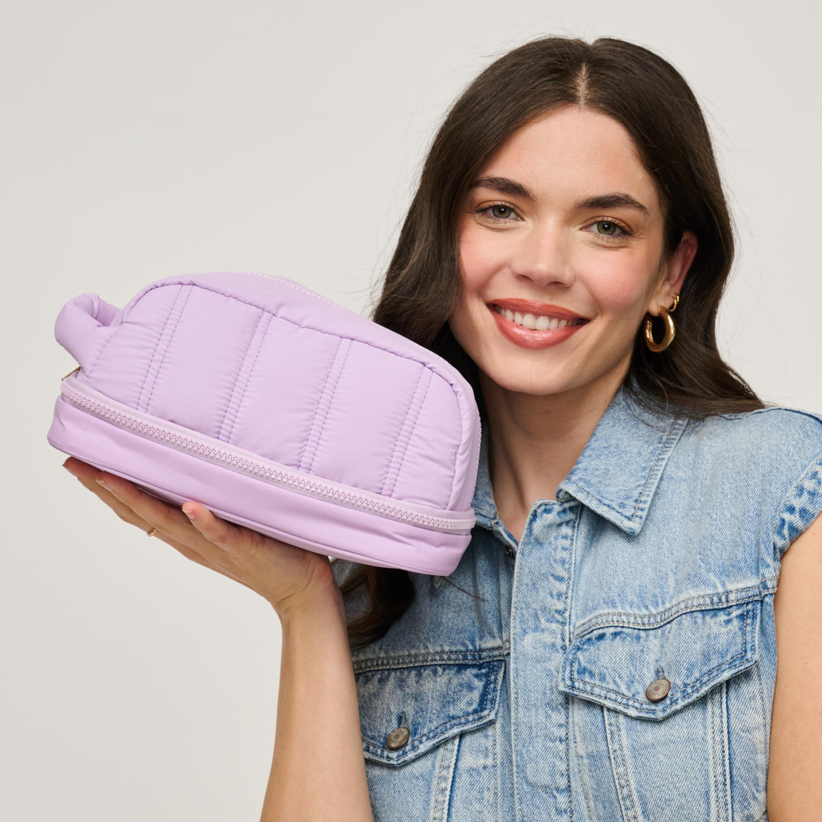 Woman wearing Lilac Urban Expressions Jet - Nylon Dopp Kit 840611195296 View 1 | Lilac