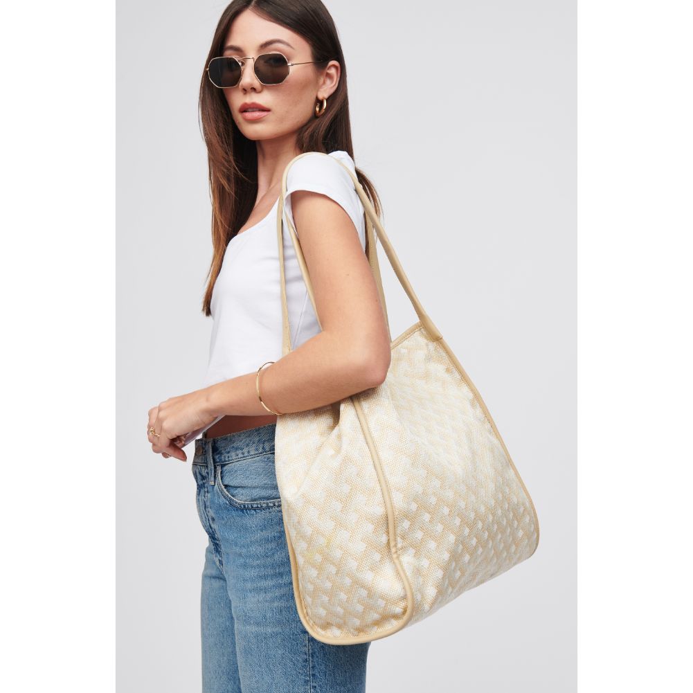 Woman wearing Beige Combo Urban Expressions Tansy Tote 818209016117 View 1 | Beige Combo