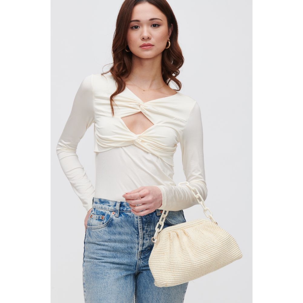 Woman wearing Ivory Urban Expressions Solana Clutch 840611105745 View 2 | Ivory