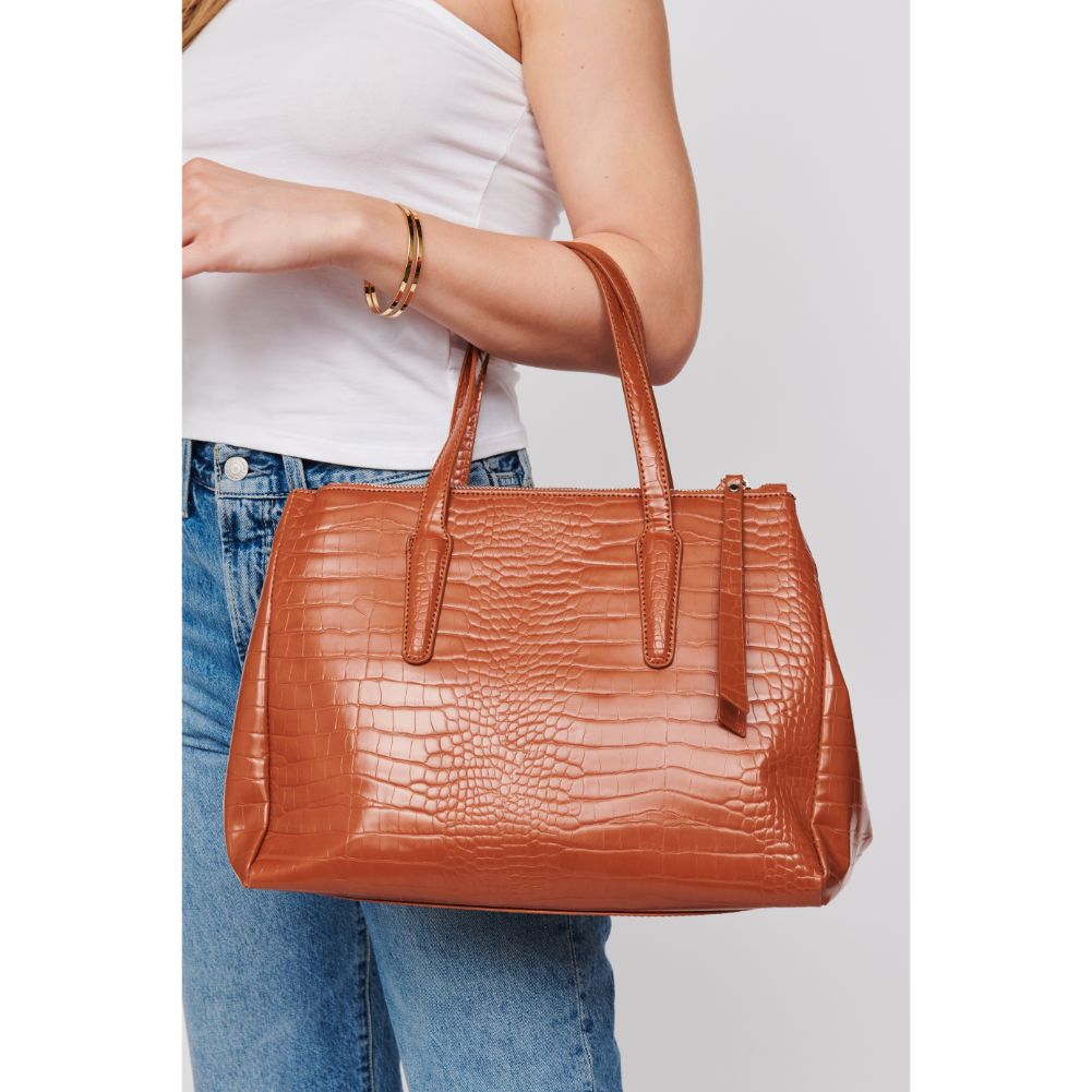 Woman wearing Tan Urban Expressions Nora Satchel 840611167354 View 4 | Tan