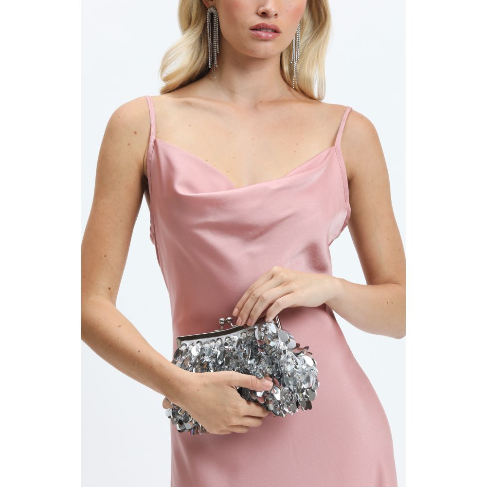 Woman wearing Silver Urban Expressions Ariana Evening Bag 840611115508 View 1 | Silver