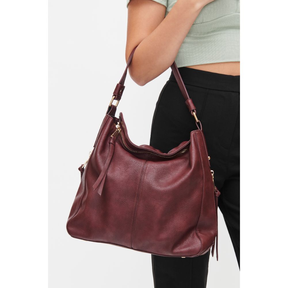 Woman wearing Merlot Urban Expressions Wanda Hobo 818209011877 View 1 | Merlot