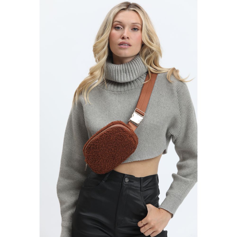 Woman wearing Tan Urban Expressions Santi Belt Bag 840611190451 View 1 | Tan