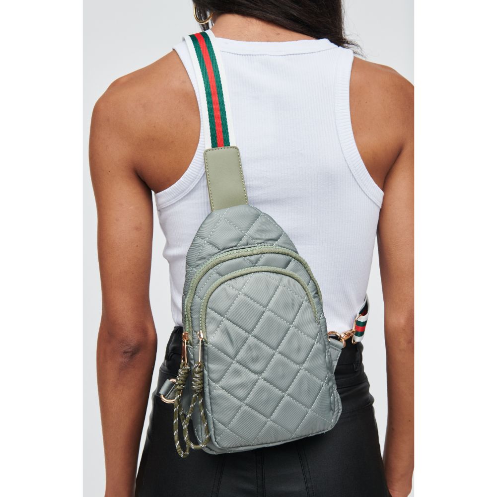 Woman wearing Sage Urban Expressions Ace - Quilted Nylon Sling Backpack 840611104540 View 4 | Sage