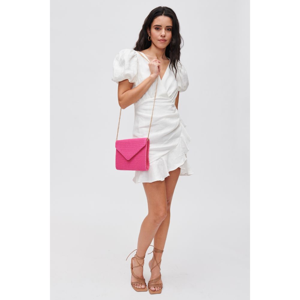 Woman wearing Magenta Urban Expressions Trista Clutch 840611108241 View 3 | Magenta