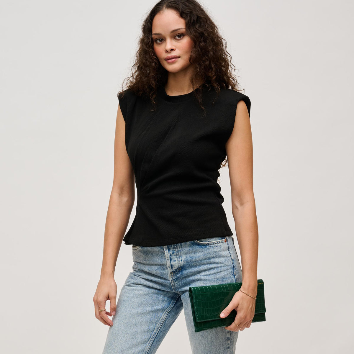 Woman wearing Forest Urban Expressions Adelle Clutch 840611139689 View 3 | Forest