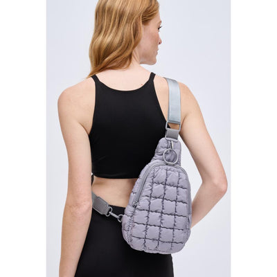 Woman wearing Grey Urban Expressions Bristol Sling Backpack 840611128348 View 1 | Grey