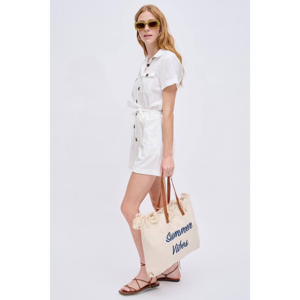 Woman wearing Ivory Urban Expressions Summer Vibes Tote 840611127921 View 2 | Ivory