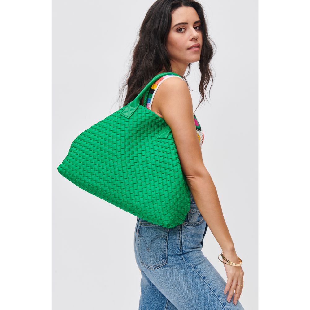 Woman wearing Kelly Green Urban Expressions Ithaca - Woven Neoprene Tote 840611107862 View 1 | Kelly Green
