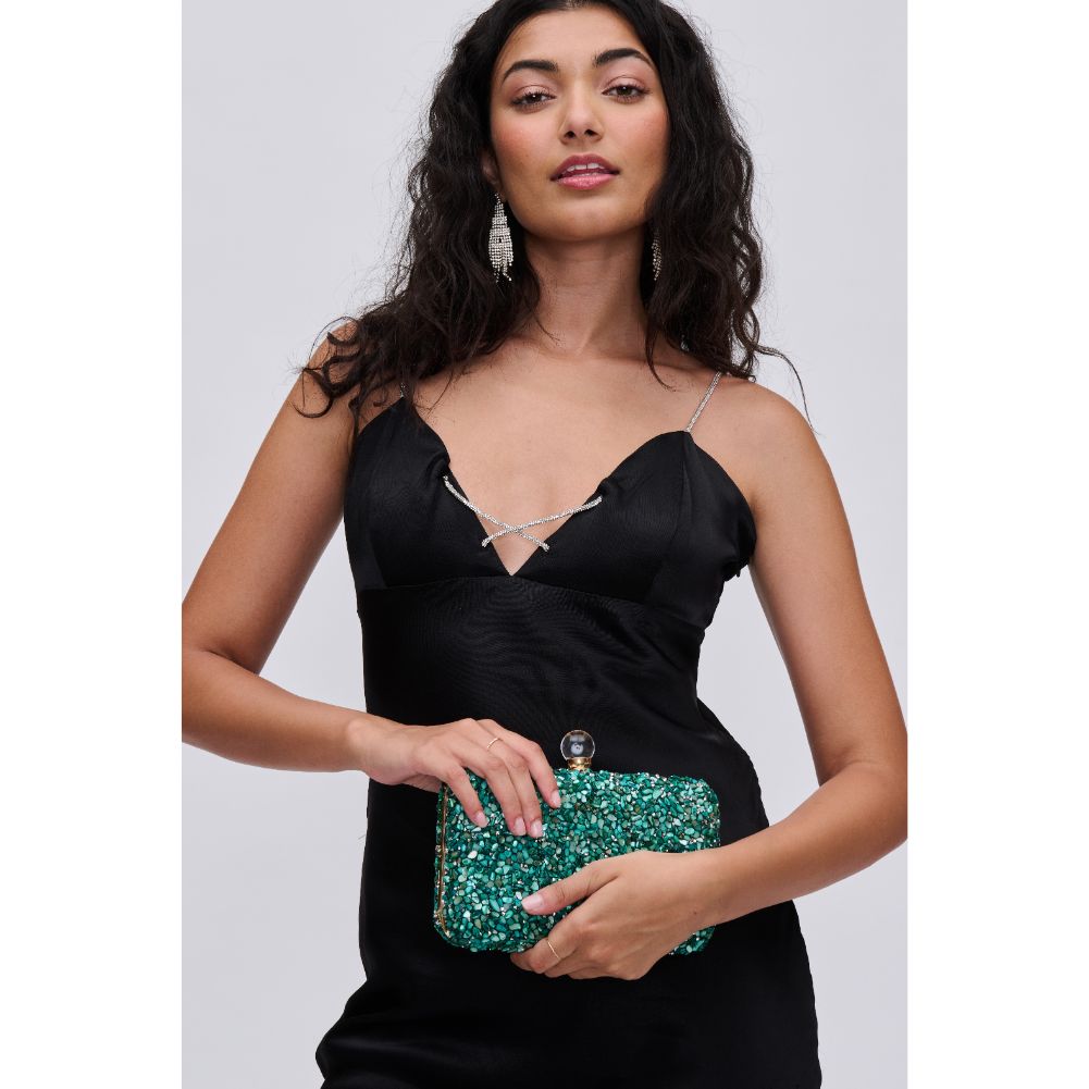 Woman wearing Emerald Urban Expressions Penelope Evening Bag 840611114099 View 2 | Emerald