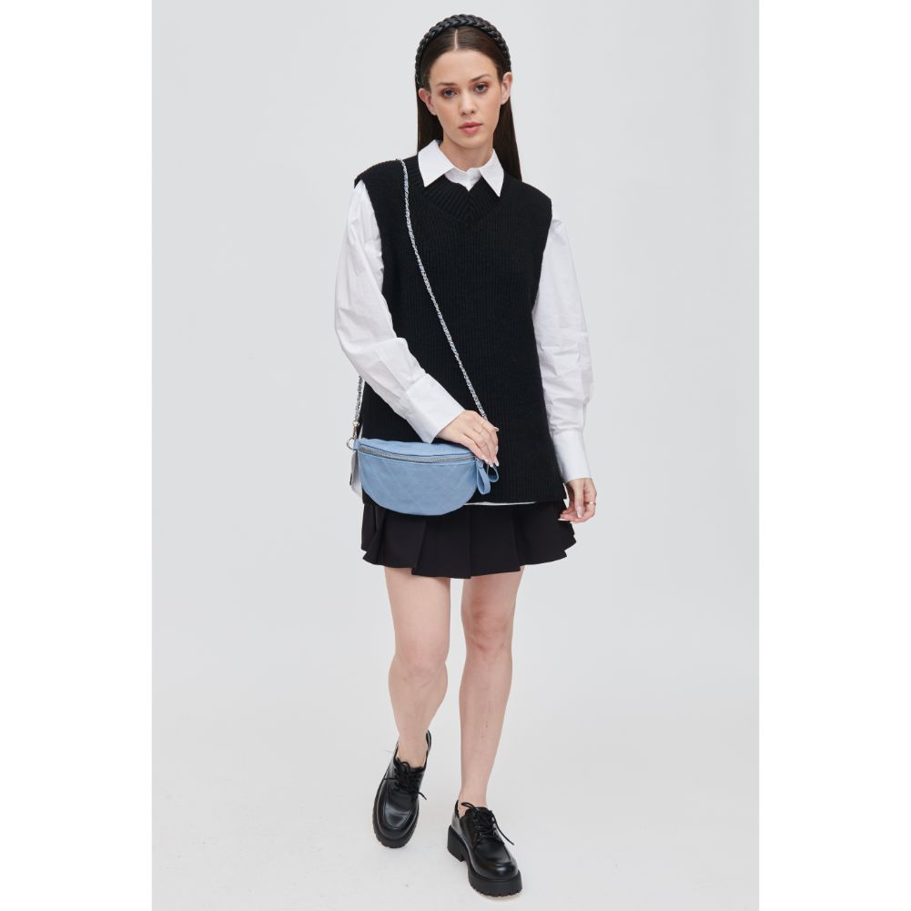 Woman wearing Denim Urban Expressions Lachlan - Quilted Belt Bag 840611113023 View 4 | Denim