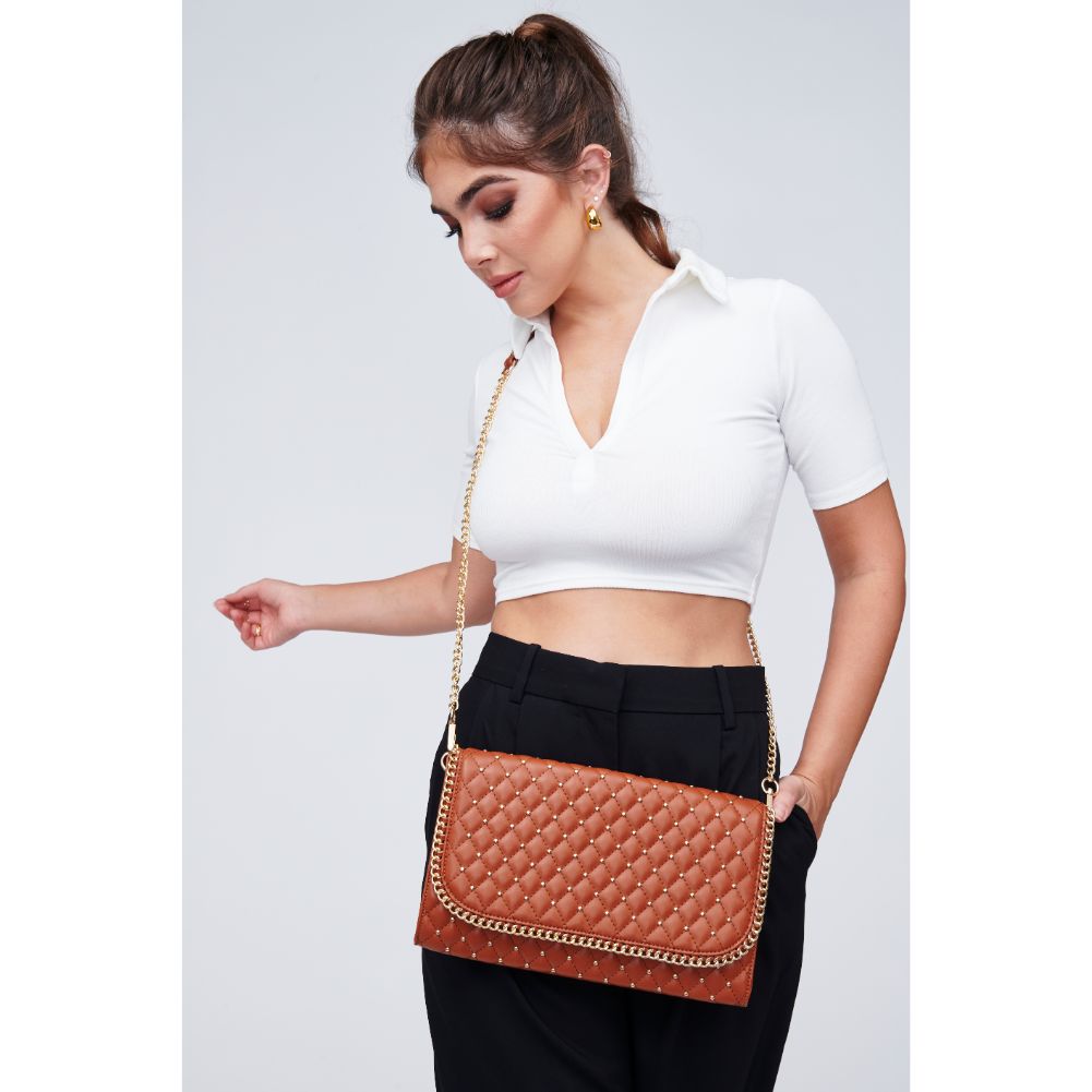 Woman wearing Tan Urban Expressions Viola Clutch 818209011020 View 2 | Tan