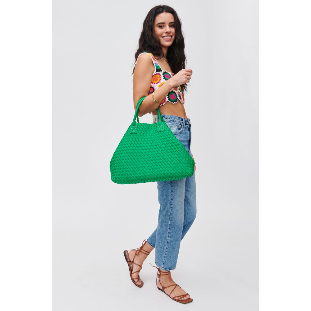 Woman wearing Kelly Green Urban Expressions Ithaca - Woven Neoprene Tote 840611107862 View 3 | Kelly Green