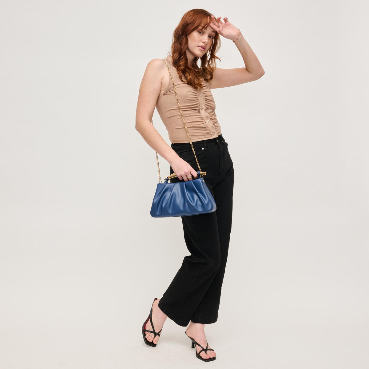 Woman wearing Denim Urban Expressions Rosalia Crossbody 840611147752 View 2 | Denim