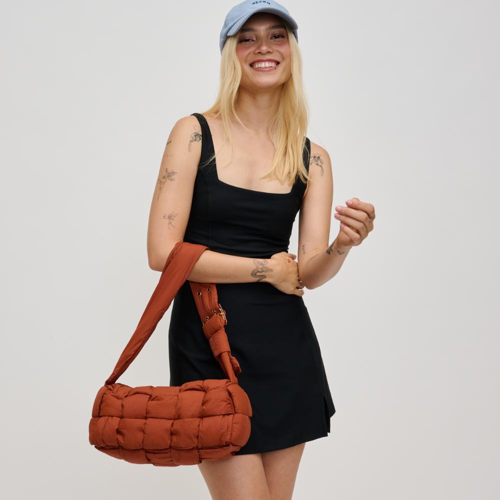 Woman wearing Rust Urban Expressions Brett Shoulder Bag 840611193452 View 2 | Rust