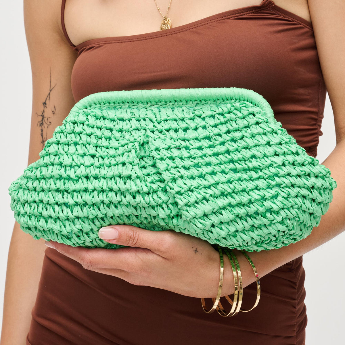 Woman wearing Green Urban Expressions Sage Clutch 840611192219 View 2 | Green