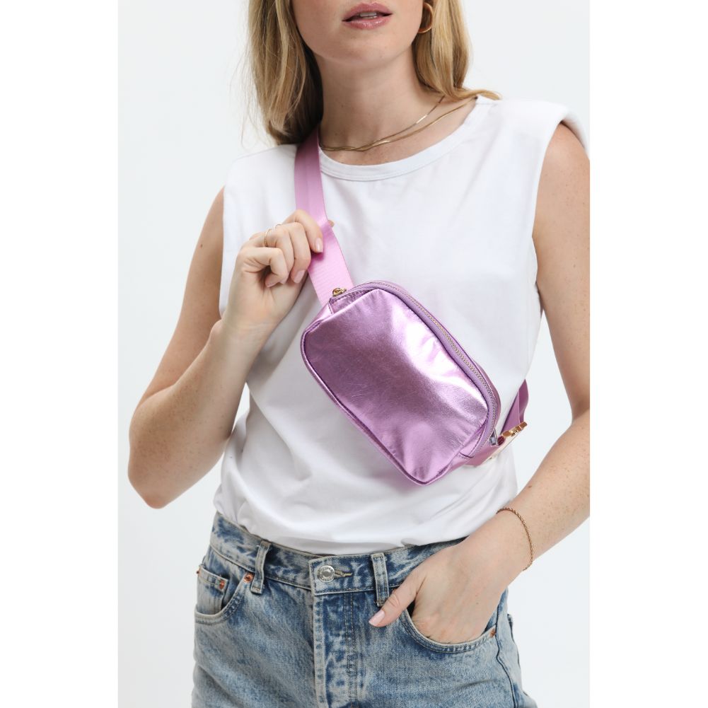 Woman wearing Light Pink Urban Expressions Santi Belt Bag 840611190420 View 1 | Light Pink