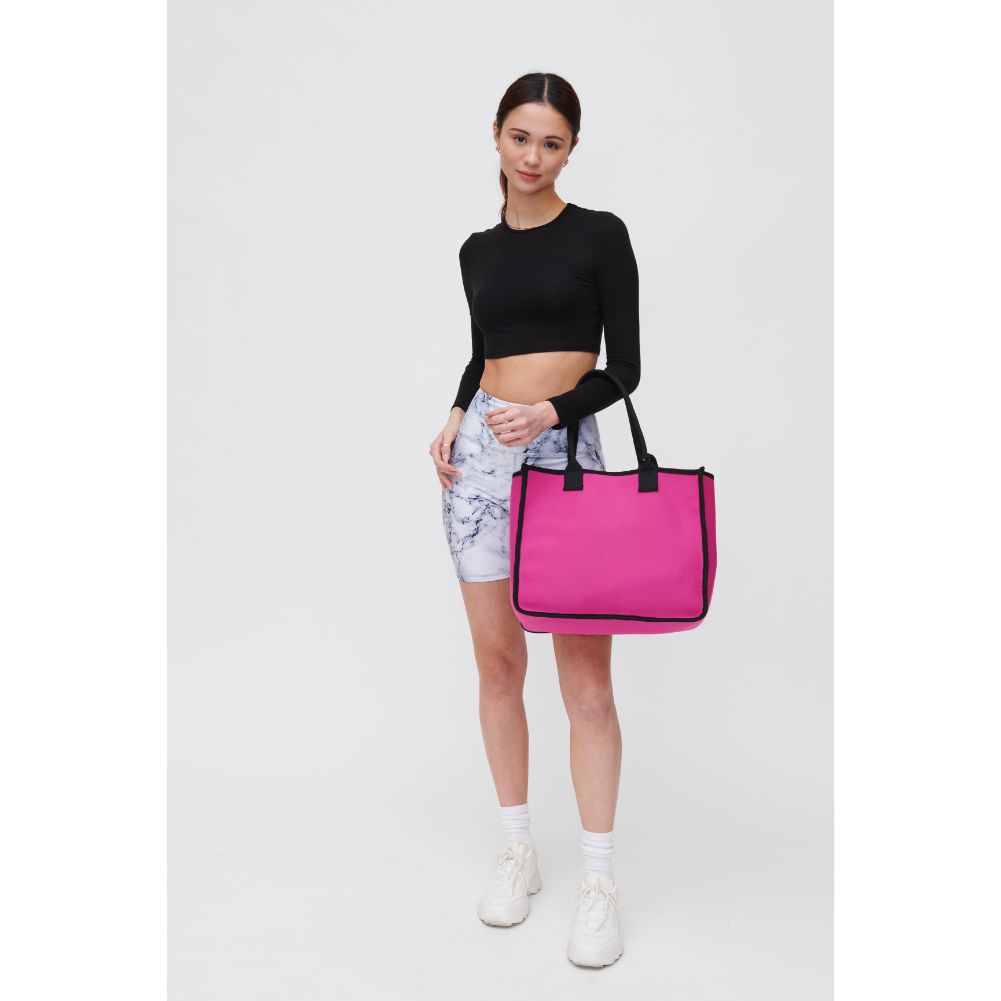 Woman wearing Magenta Urban Expressions Wade Tote 840611118172 View 3 | Magenta