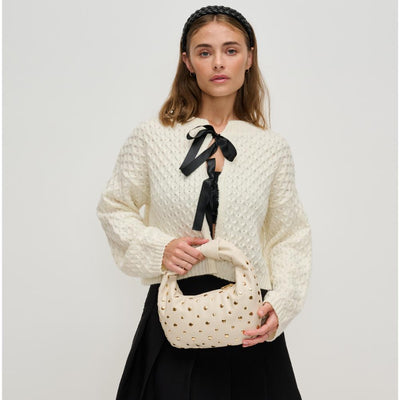 Woman wearing Oatmilk Urban Expressions Tracy - Studded Clutch 840611139320 View 1 | Oatmilk