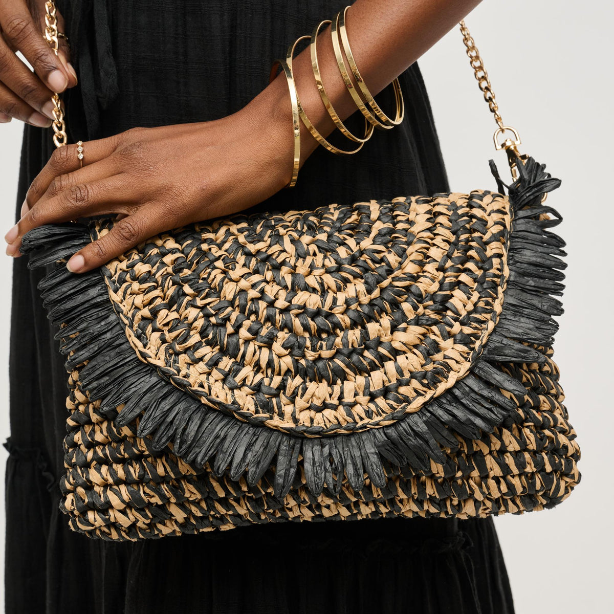 Woman wearing Black Natural Urban Expressions Katia Clutch 840611158550 View 1 | Black Natural