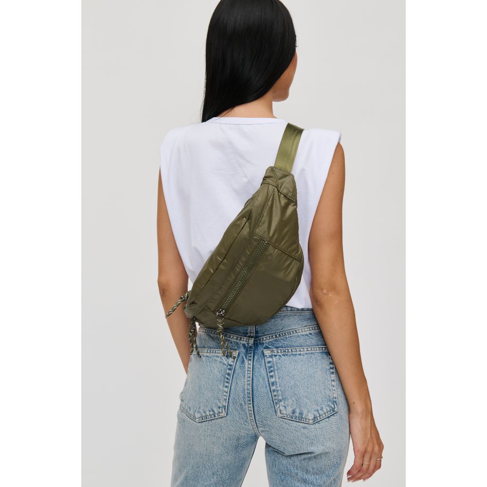 Woman wearing Olive Urban Expressions Laurence - Nylon Belt Bag 840611114853 View 3 | Olive