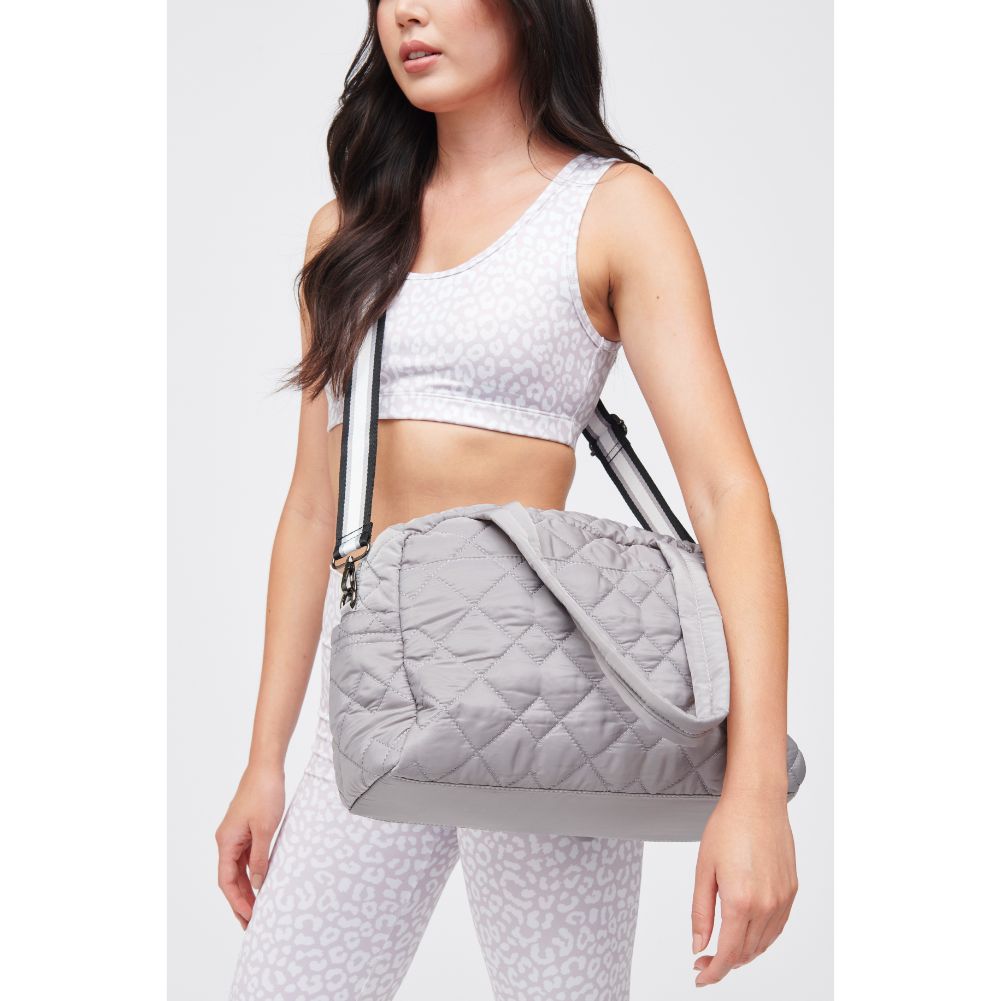 Woman wearing Grey Urban Expressions Spencer - Quilted Nylon Weekender 840611184269 View 1 | Grey